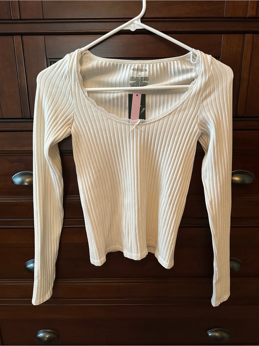Wild Fable Ivory Ribbed Long-Sleeve Scoop Neck Top NWT